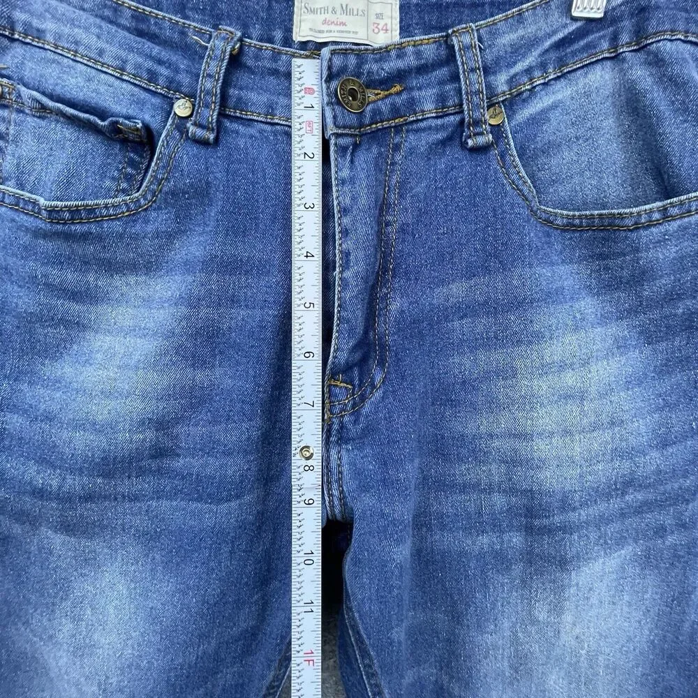 Smith & Mills‎ Denim Jeans Mens 34 Blue Slim Straight Stretch Classic